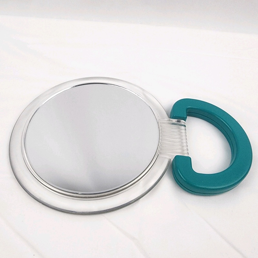 Vintage Rare Teal Two Sided Table Top or Handheld Mirror, Styling & Magnifying - Picture 4 of 7